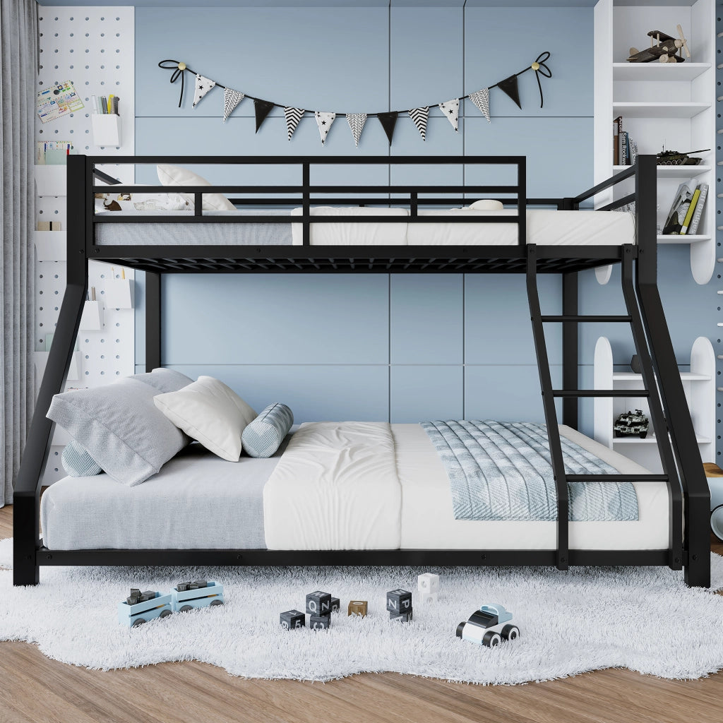 Letto a castello 90×200 cm e 140×200 cm; 2 posti con scala; sponde; senza materasso; metallo nero