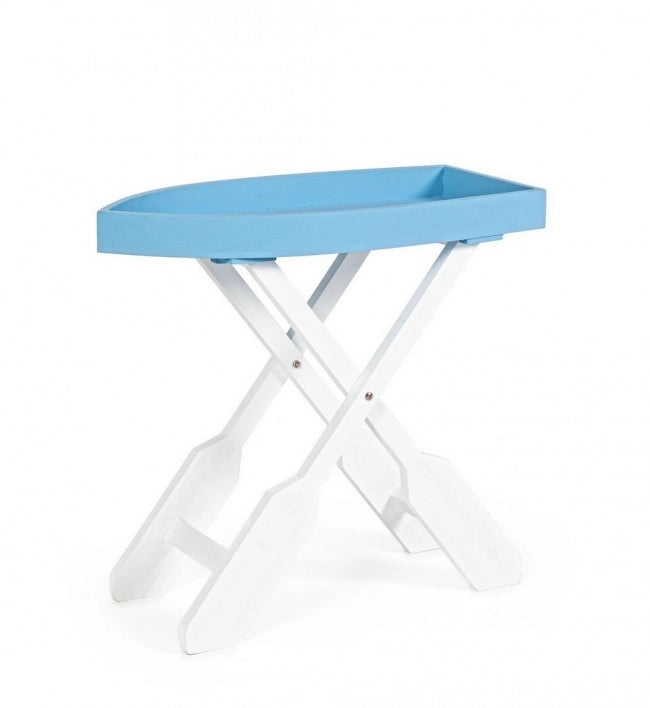Tavolo Pieghevole Legno Bianco Azzurro da Interno - ELLIOT