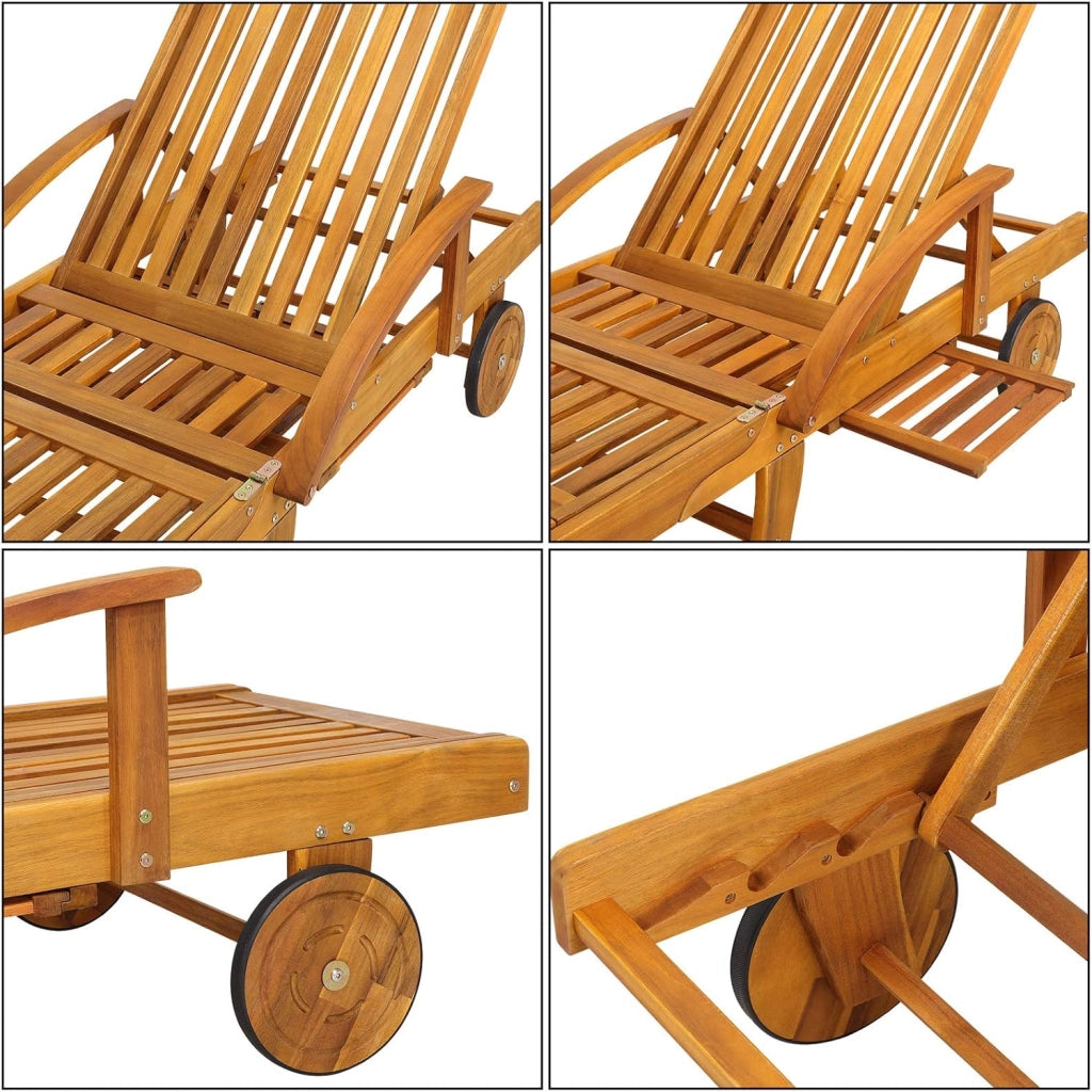 Sdraio Lettino Prendisole Tami Sun in Legno Acacia 196x69x85 cm Pieghevole con Tavolino Estraibile Poggiapiedi Sedia Lettini Sdraie da Giardino Terrazza Esterno