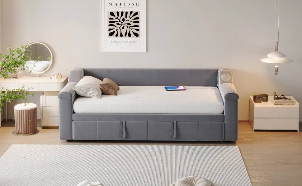 letto divano imbottito velluto grigio 97 x 216 cm