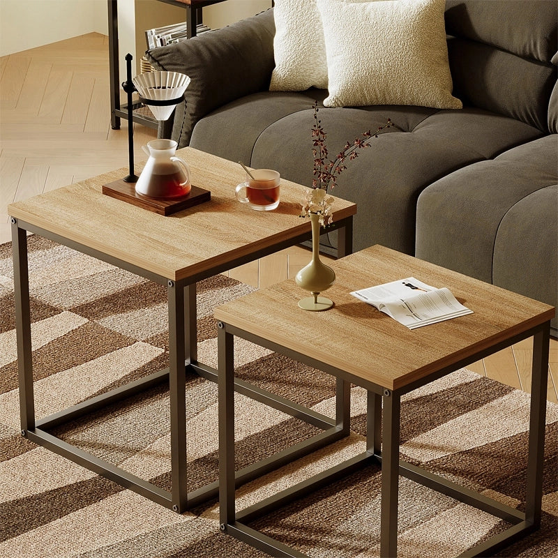 Tavolino da caffè, panca, set di tavolini 2 in 1, stile loft industriale, marrone chiaro, 50 cm