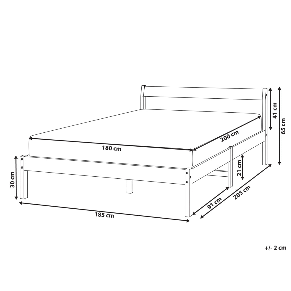 Letto matrimoniale in legno di Pino bianco con Rete a Doghe 180 x 200 cm stile minimalista