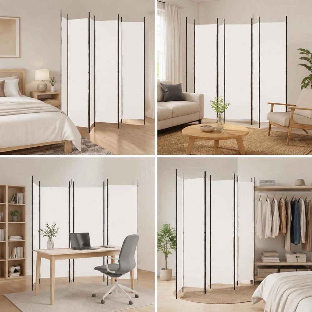 6-piece White Fabric Room Divider, 300x220 Cm