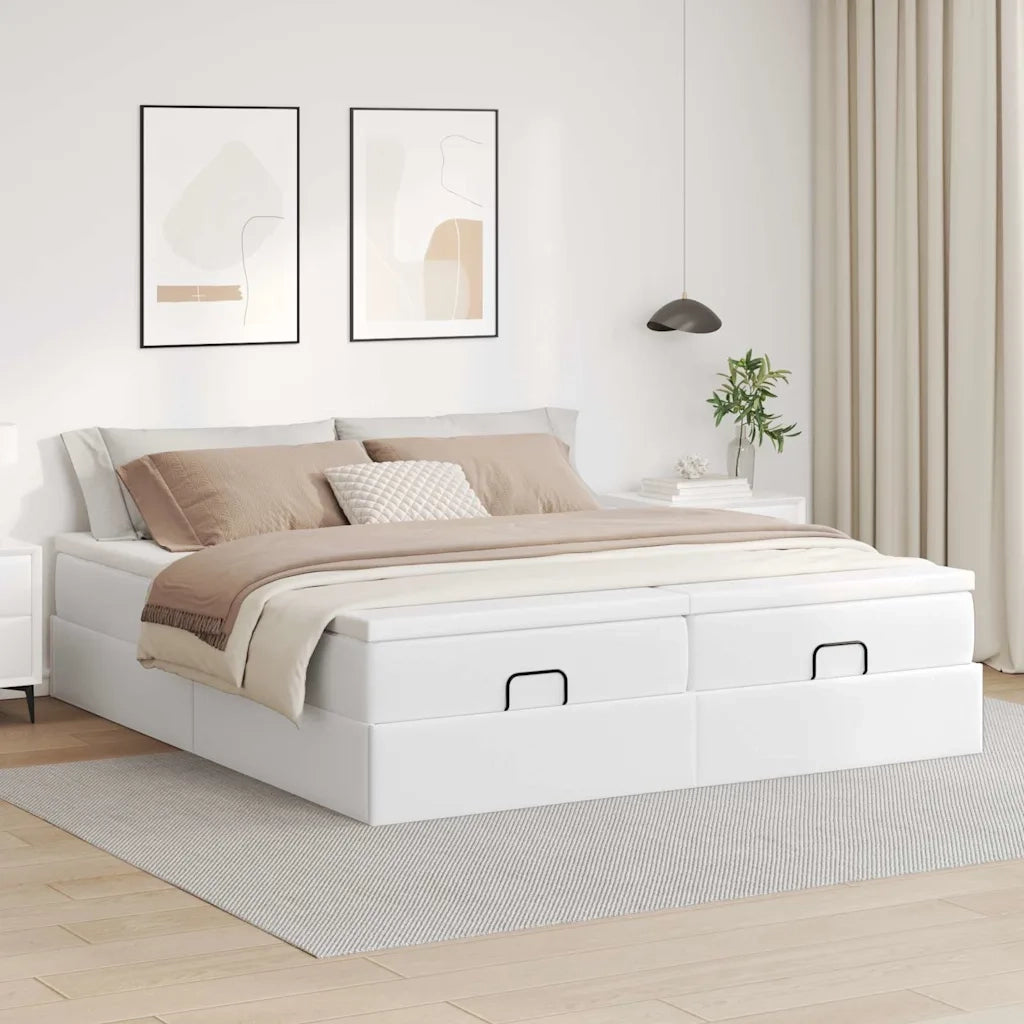 Struttura Letto Pouf con Materassi Bianco 160x200 cm Similpelle