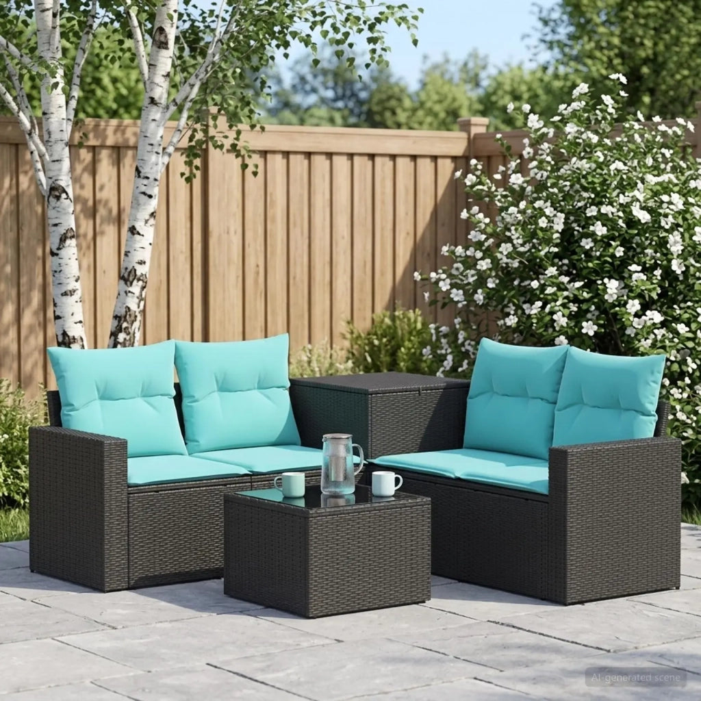 Set di divani 6 pz Nero e Blu Rattan sintetico e Acciaio 3447390