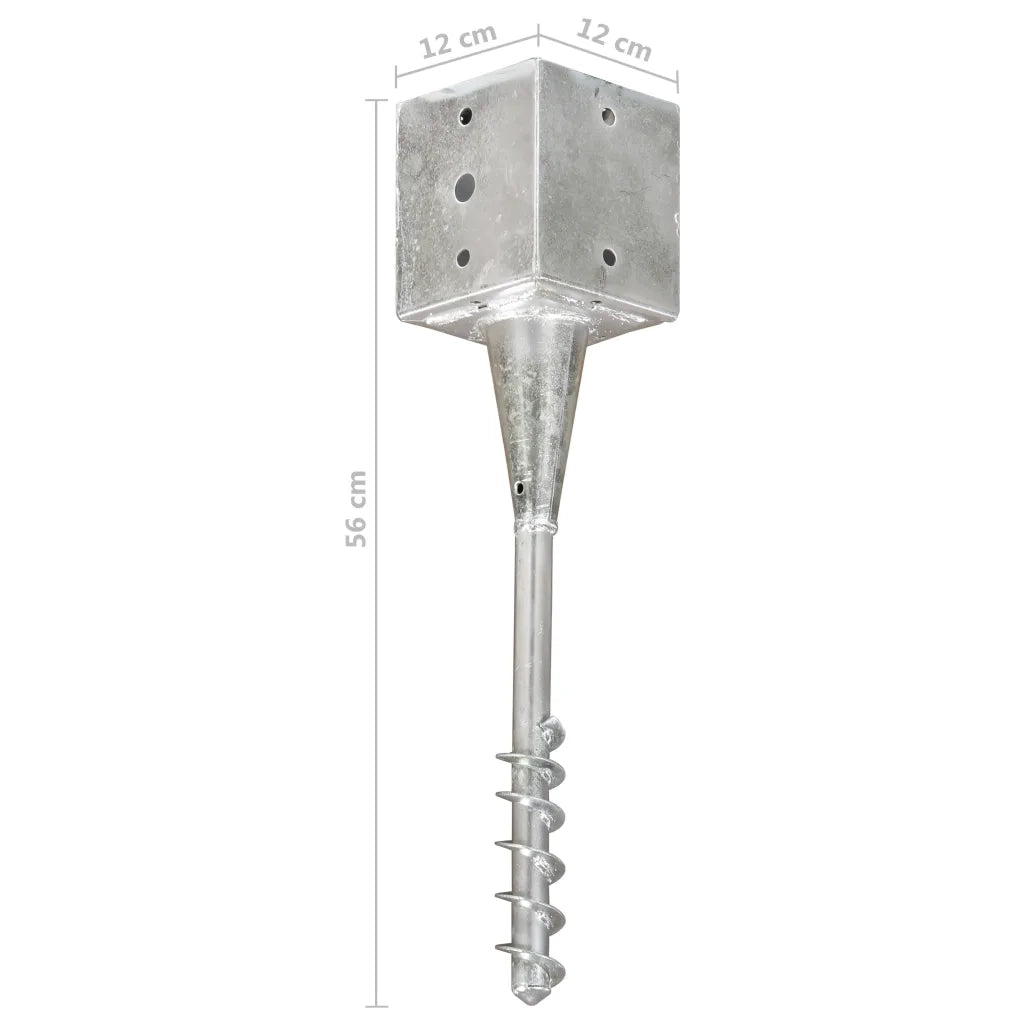 vidaXL Picchetti di Terra 2 pz Argento 12x12x56 cm in Acciaio Zincato