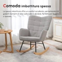 Poltrona a Dondolo Imbottita in Legno e Acciaio con Rivestimento Bouclé, 71x98x101 cm, Grigio