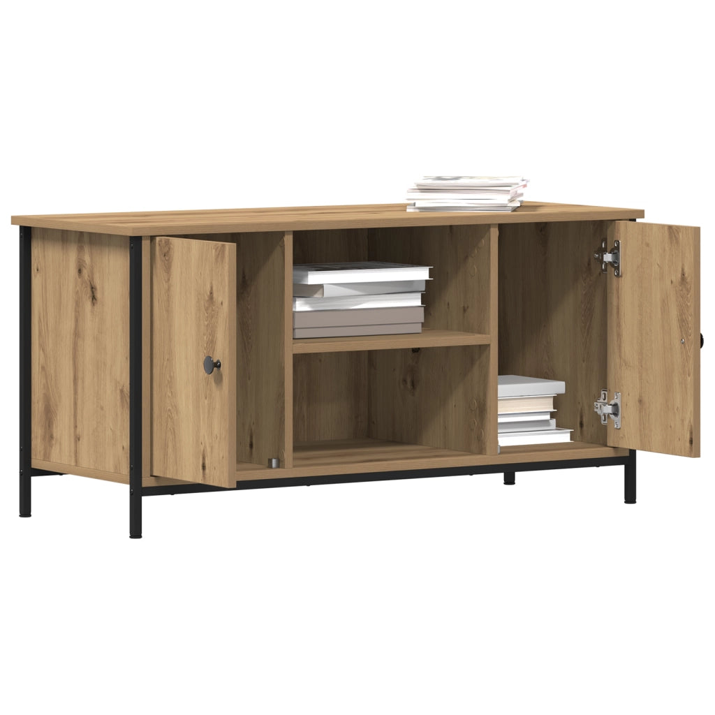 Mobile TV  in Rovere Artigianale 100x40x50 cm in Legno ingegnerizzato e Acciaio
