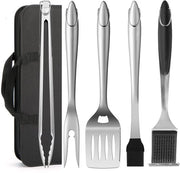 Set di accessori per barbecue da esterno con spatola, forchetta, spazzola e pinza