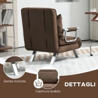 Poltrona Letto Moderna 2 in 1 con Schienale Reclinabile su 5 Posizioni e Cuscino, 65x69x80cm, Marrone