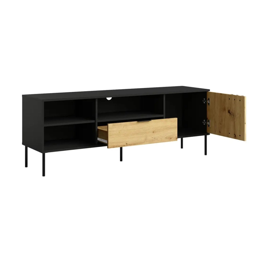 Mobile TV design IZO – Nero onice & Rovere chiaro – 160x58x40 cm
