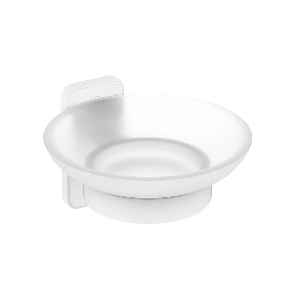 Porta sapone a muro in acciaio bianco e vetro satinato - Serie Blend