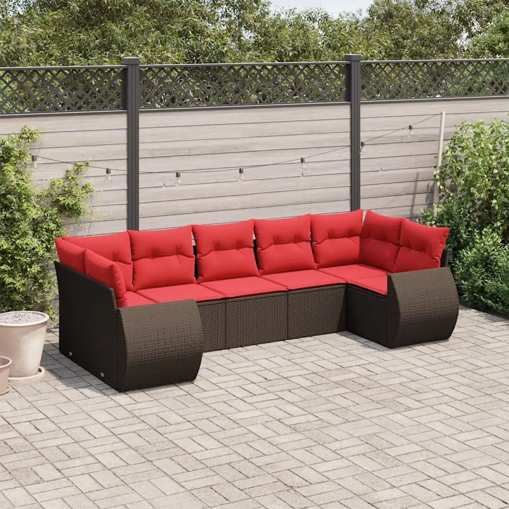 Set Divani da Giardino 7 pz con Cuscini Marrone in Polyrattan 3221793
