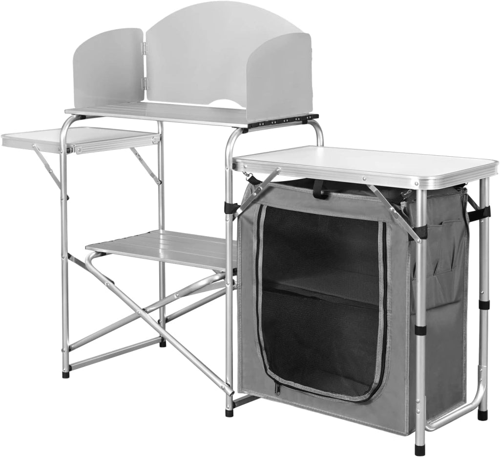 Mobile Cucina da Campeggio Tavolo Pieghevole da Giardino Armadio da Campeggio Tavolo Campeggio Tavoli a Valigetta da Balcone da Cucina in Alluminio e MDF con Sacca di Trasporto