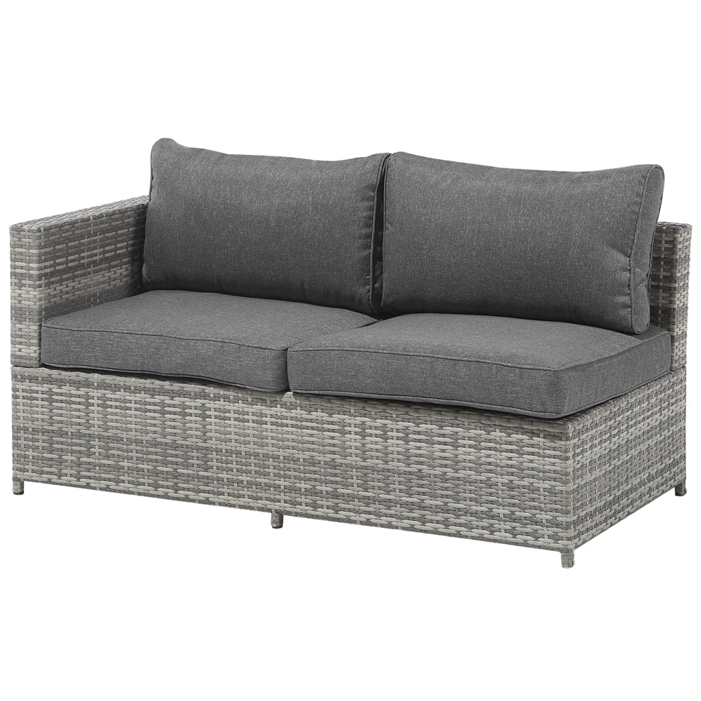 Divano ad angolo da giardino in rattan grigio con cuscini Tavolo quadrato in vimini per esterno con conversazione