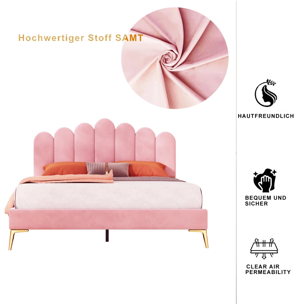 Letto imbottito 140x200 cm rosa con testiera regolabile
