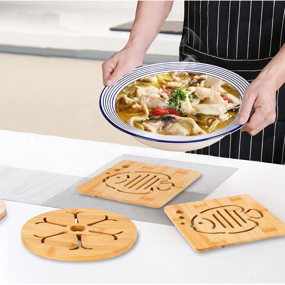 Trade Shop - Set 5pz Sottopentola In Bambu Naturale Antiscivolo Per Cucina Pentole Padelle 16cm -