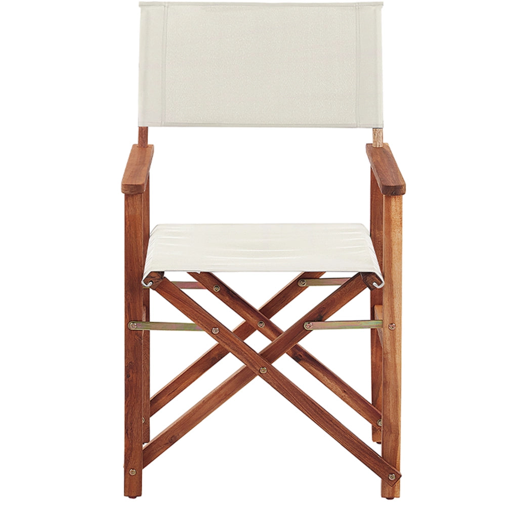 Set di 2 Sedie da Regista in Legno Scuro di Acacia e Bianco Sporco Pieghevoli
