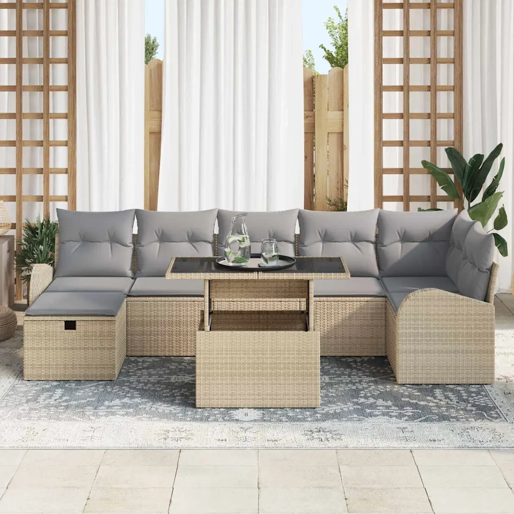 Set Divano da Giardino con cuscino 8 pcs Beige Poly Rattan 3361099