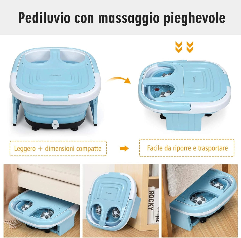 Massaggiatore Plantare Massaggiatore Piedi Elettrico, Massaggia Piedi Portatile, con Funzione Calore Bolle e Rulli Elettronici, Pieghevole Salvaspazio (Blu)