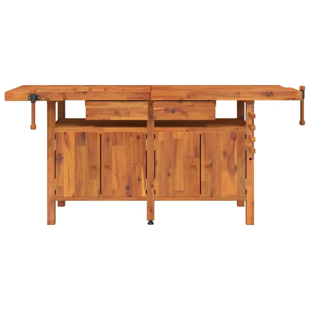 Banco Lavoro Cassetti e Morse 192x62x83cm Legno Massello Acacia 153326