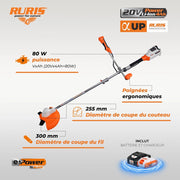 RURIS - Decespugliatore a Batteria 3024E – Motore Senza Spazzole, Larghezza Di T