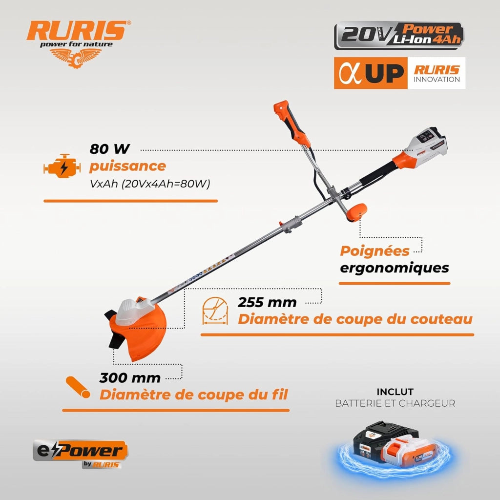 RURIS - Decespugliatore a Batteria 3024E – Motore Senza Spazzole, Larghezza Di T