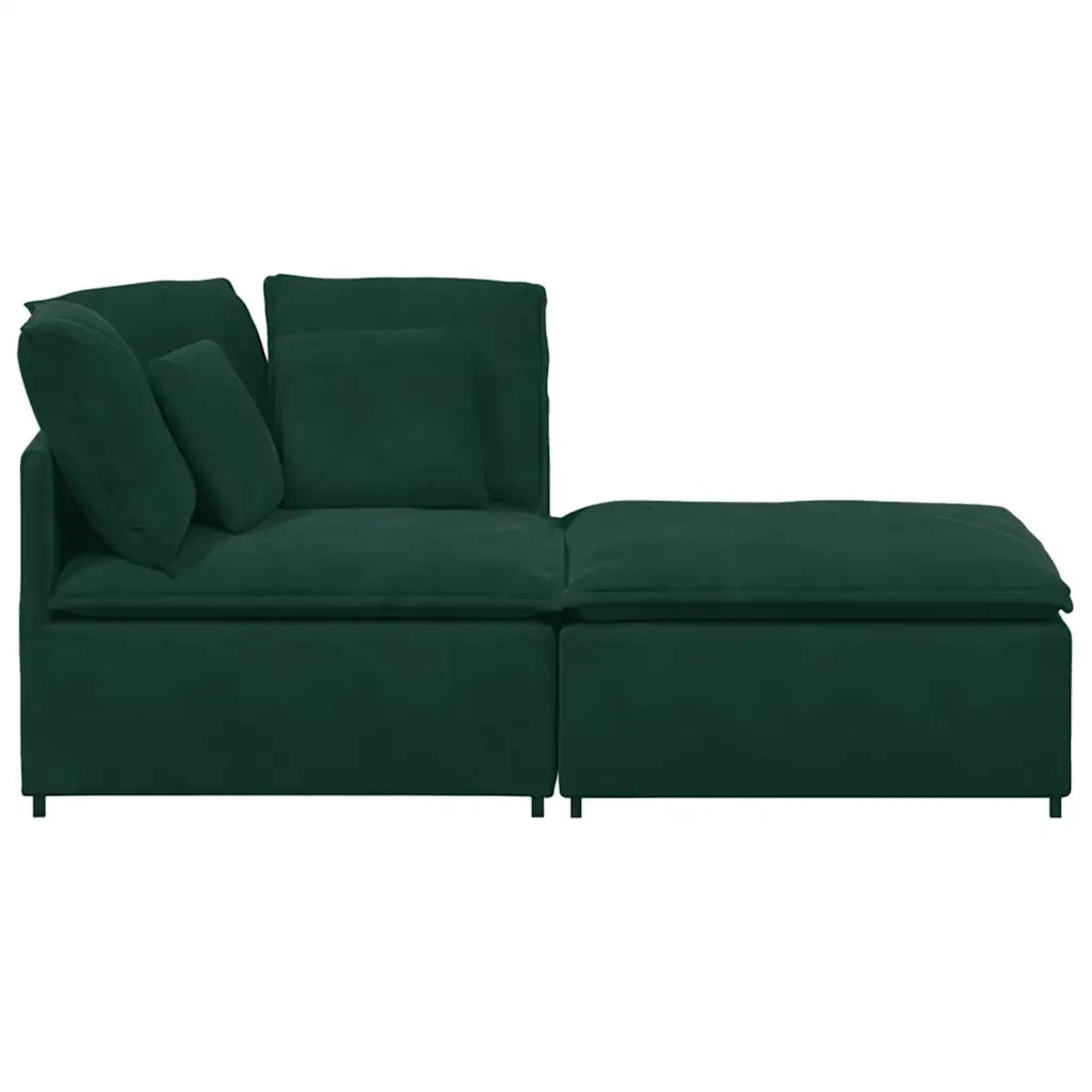 Divano Modulare con Poggiapiedi e Cuscini Velluto Verde Scuro 3321221