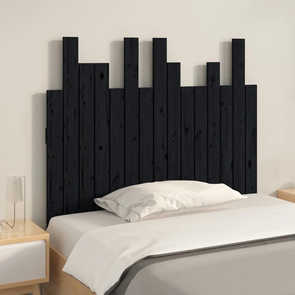 Testiera | Testata da Parete Nera 95,5x3x80 cm in Legno Massello di Pino