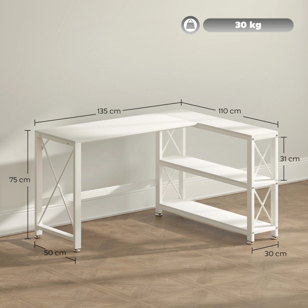Scrivania angolare modulabile con scaffale ¨C Zephmum ¨C Bianco metallo 135x110x75 cm