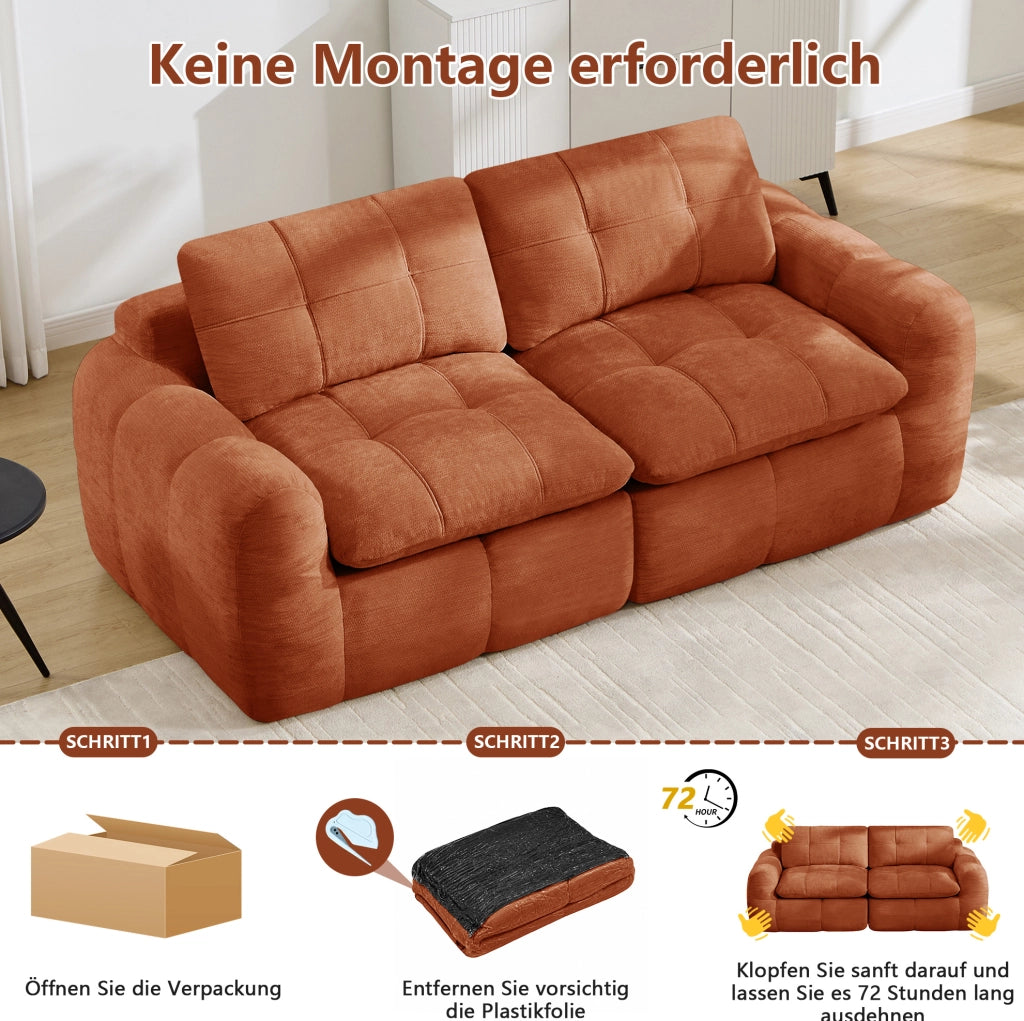 Divano modulare a 2 posti in chenille arancione; 194x97x68 cm; senza montaggio