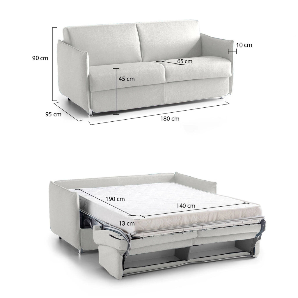 Trovo, Divano Letto 2 Posti Sfoderabile Made in Italy, 180x95 cm Grigio Chiaro