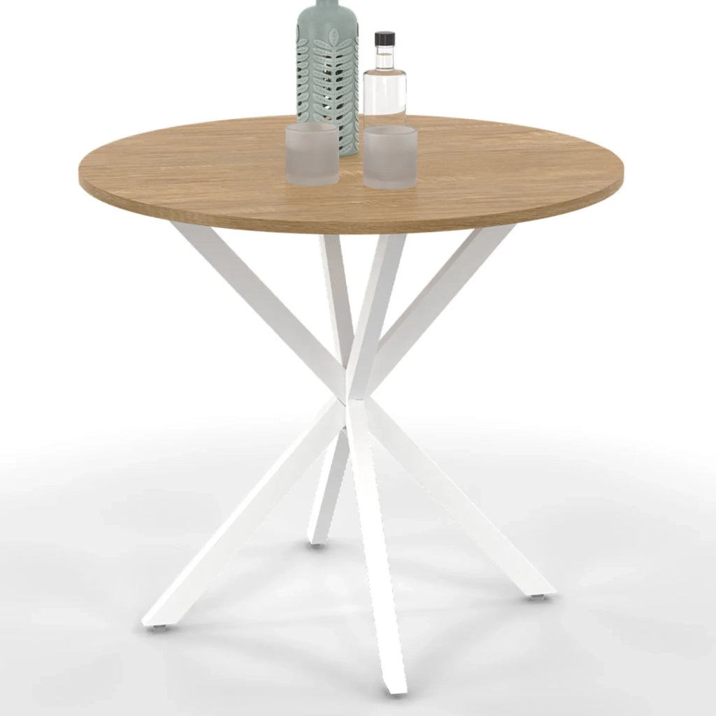 IDMarket - ALIX mesa de comedor redonda para 2 a 4 personas, de madera y pata de araña blanca 80 cm