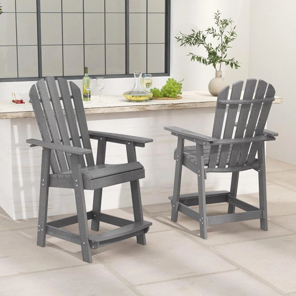 Adirondack - Sedia alta con poggiapiedi, da giardino, da balcone, resistente alle intemperie, in HDPE, con braccioli e seduta e schienale laminati, per esterni, 70 x 85 x 119 cm