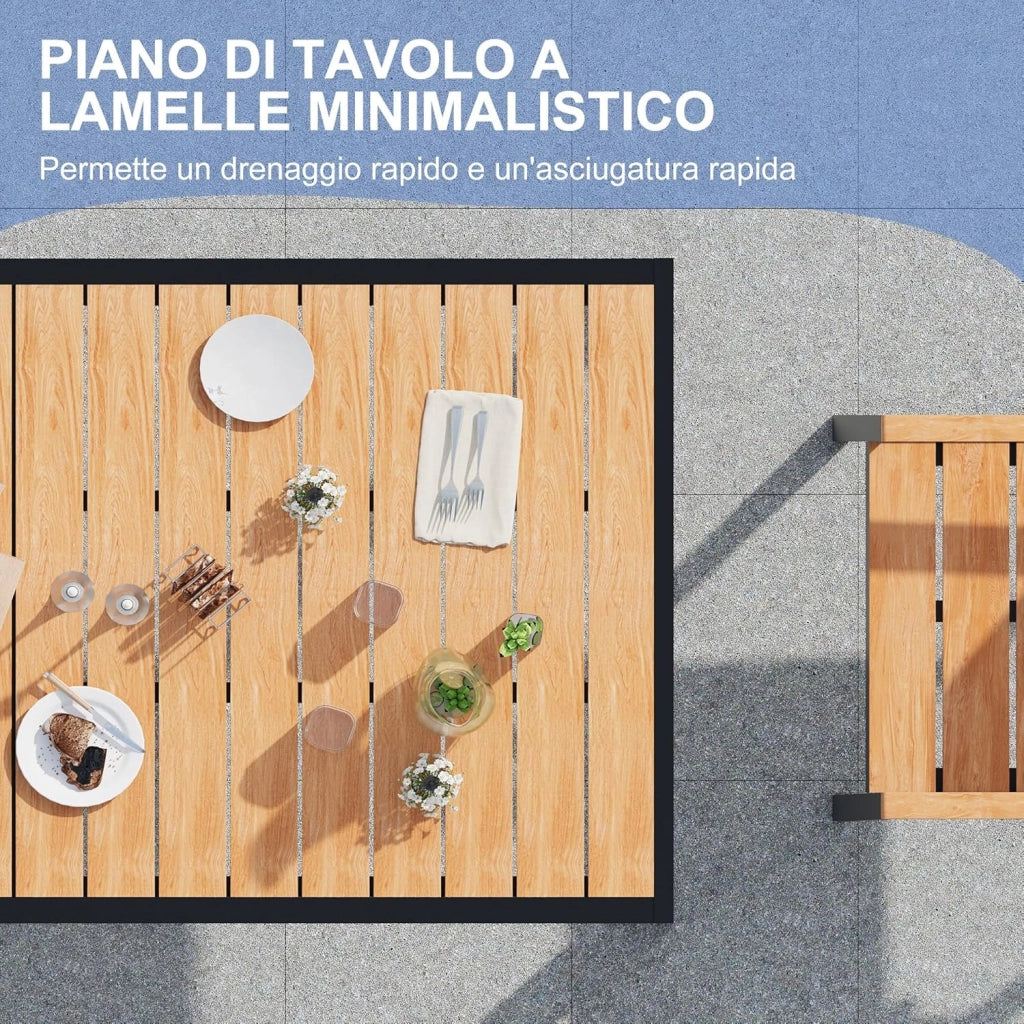 Tavolo da Giardino HDPS Resistente alle Intemperie, 150 x 80 x 74 cm Tavolino da Esterno Finitura a Vena di Legno e Facile da Manutenzionare, Tavolo da Pranzo Esterno per 4 a 6 Persone,Naturale