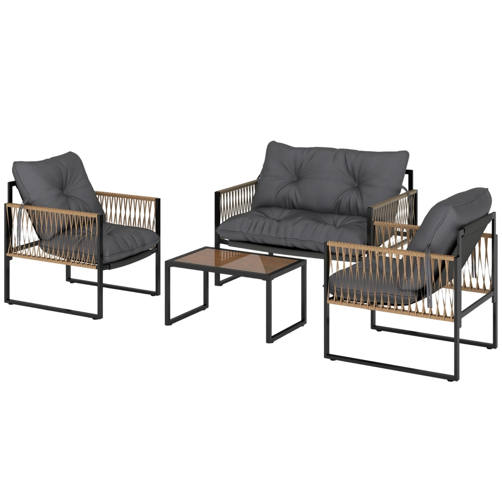 Set Giardino Esterno con Divano 2 Posti Sedie e Tavolino in Polyrattan Grigio ¨C zephmum ¨C Grigio
