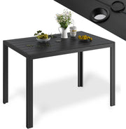 Tavolo da Giardino 110x70 cm con Foro per Ombrellone 4cm, Tavolo da Terrazzo in WPC per 4-6 Persone, Tavolo da Balcone Resistente alle Intemperie con Telaio in Alluminio, Nero