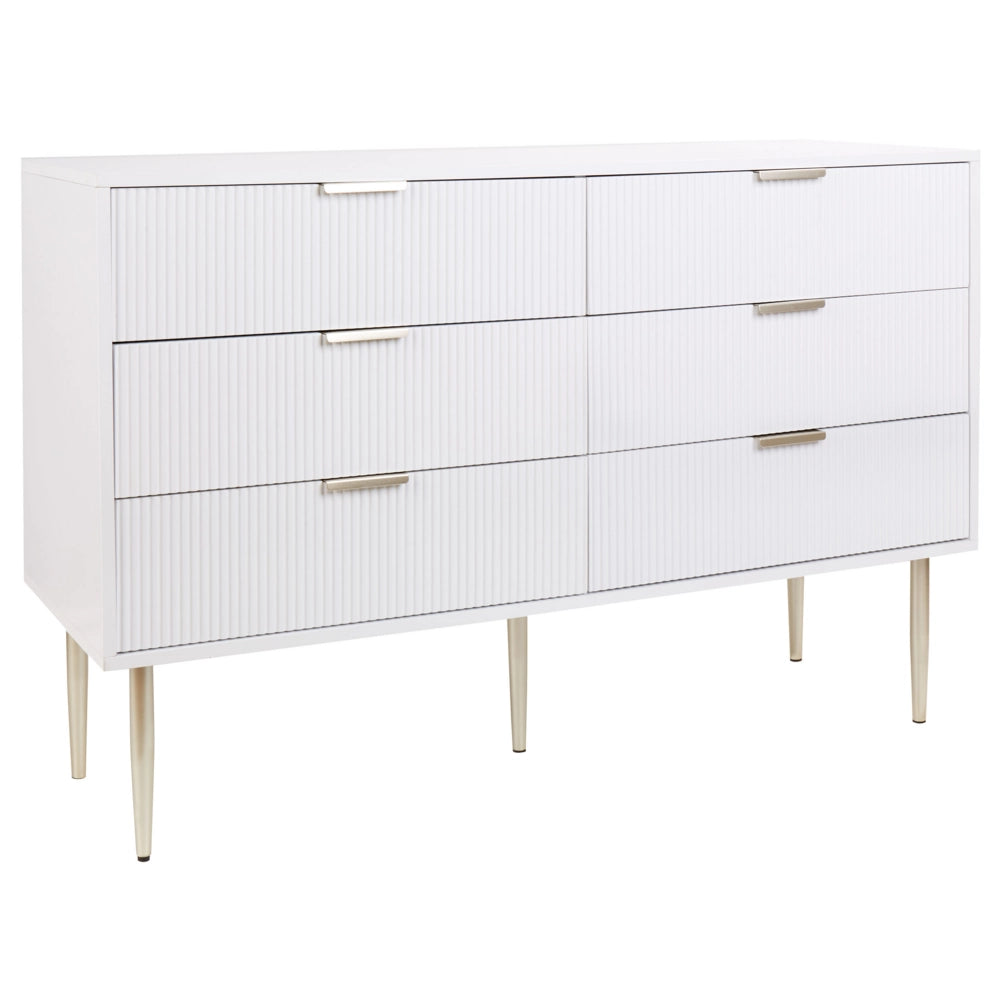 Cassettiera in MDF bianco 2 cassetti Gambe in metallo e maniglie stile classico