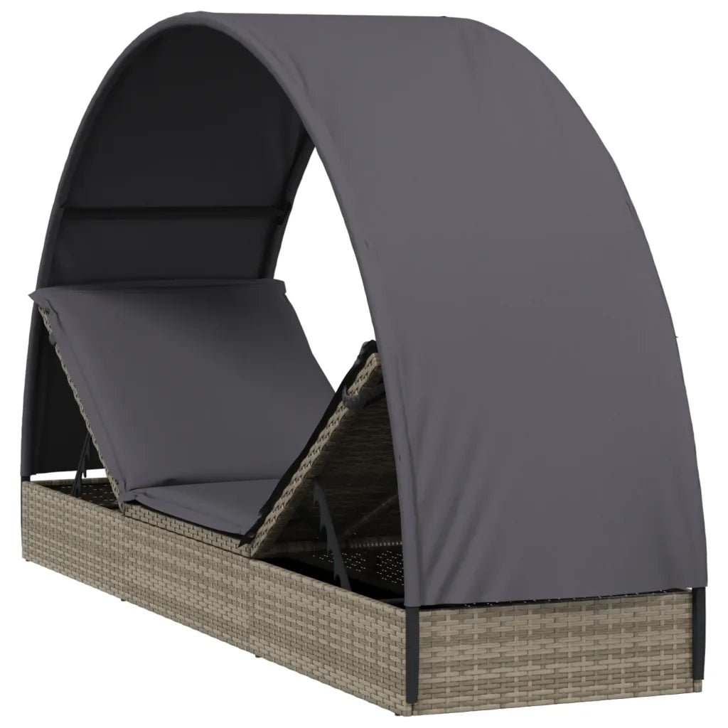 Sdraio da giardino | Lettino con Tetto Rotondo Grigio 211x57x140 cm Polyrattan