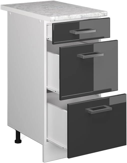 Base universale R-Line, Antracite lucido, 40 cm con cassetti, adatto per la conservazione di accessori per la pulizia e per la casa