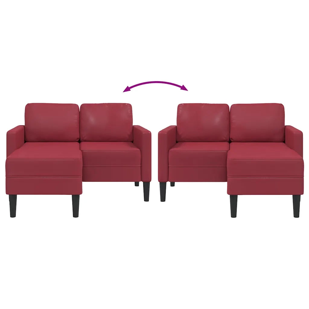 Divano 2 Posti con Chaise a L-Sofa 2 Posti con Chaise Rosso Vino 125 cm in Similpelle