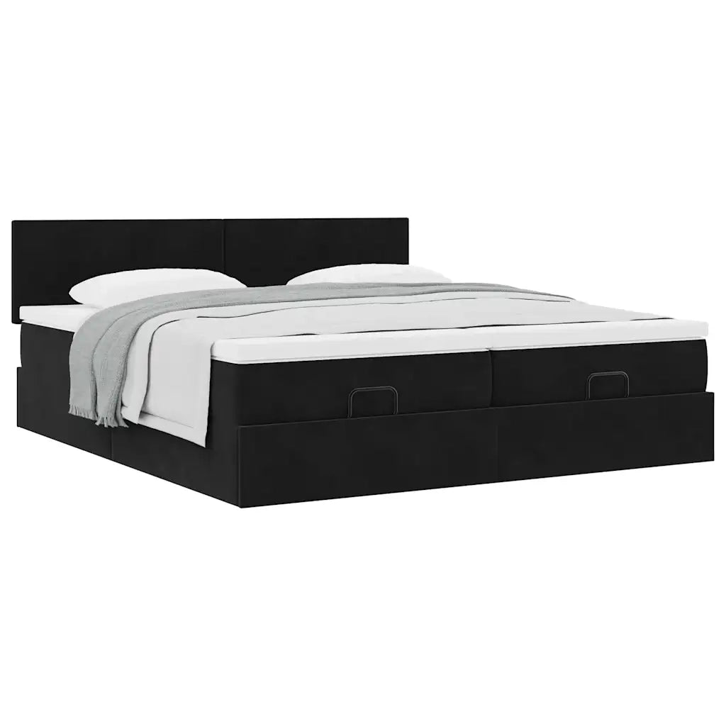 Struttura Letto Pouf con Materassi Nero 160x200 cm in Velluto 3312052
