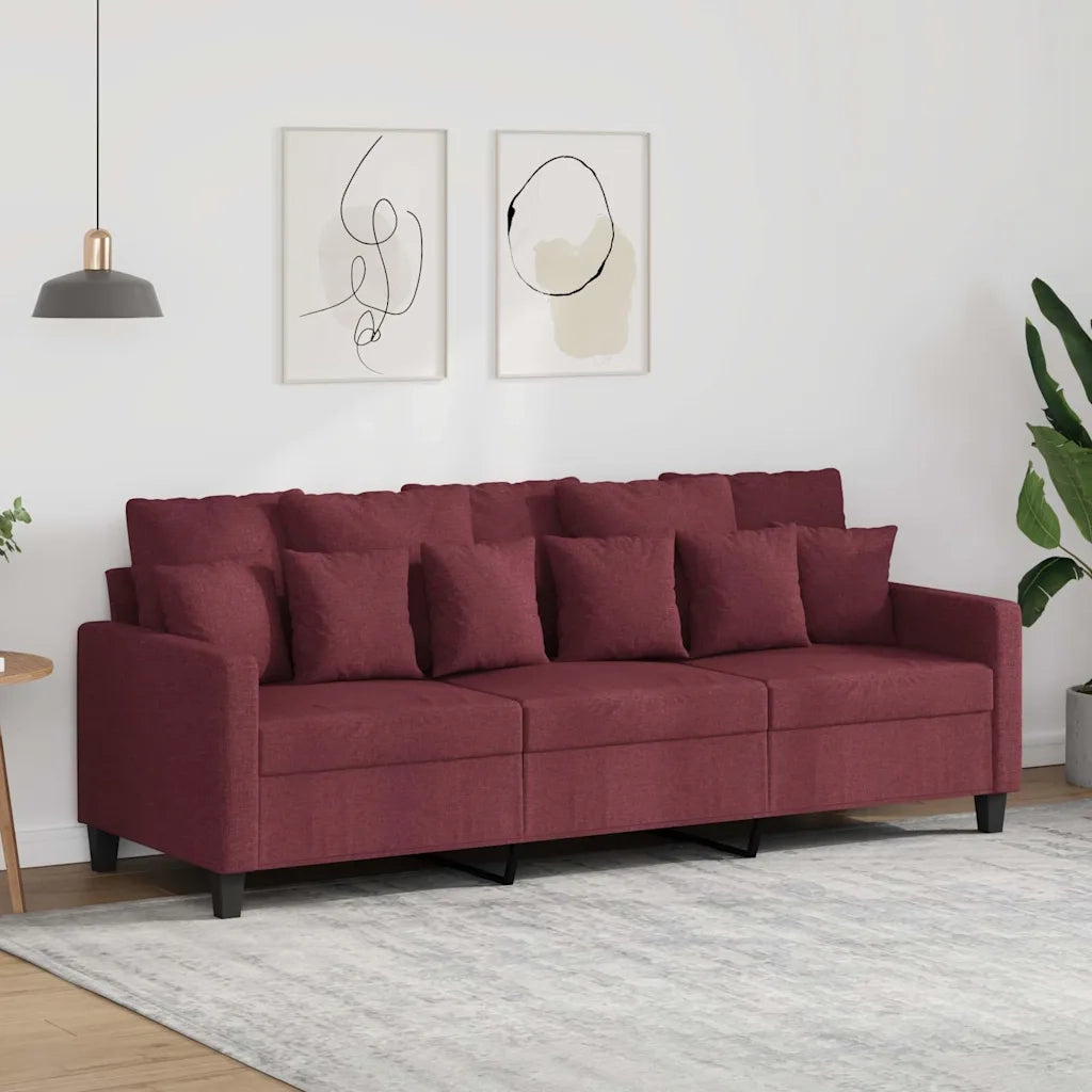 Divano a 3 Posti Rosso Vino 180 cm in Tessuto 359281