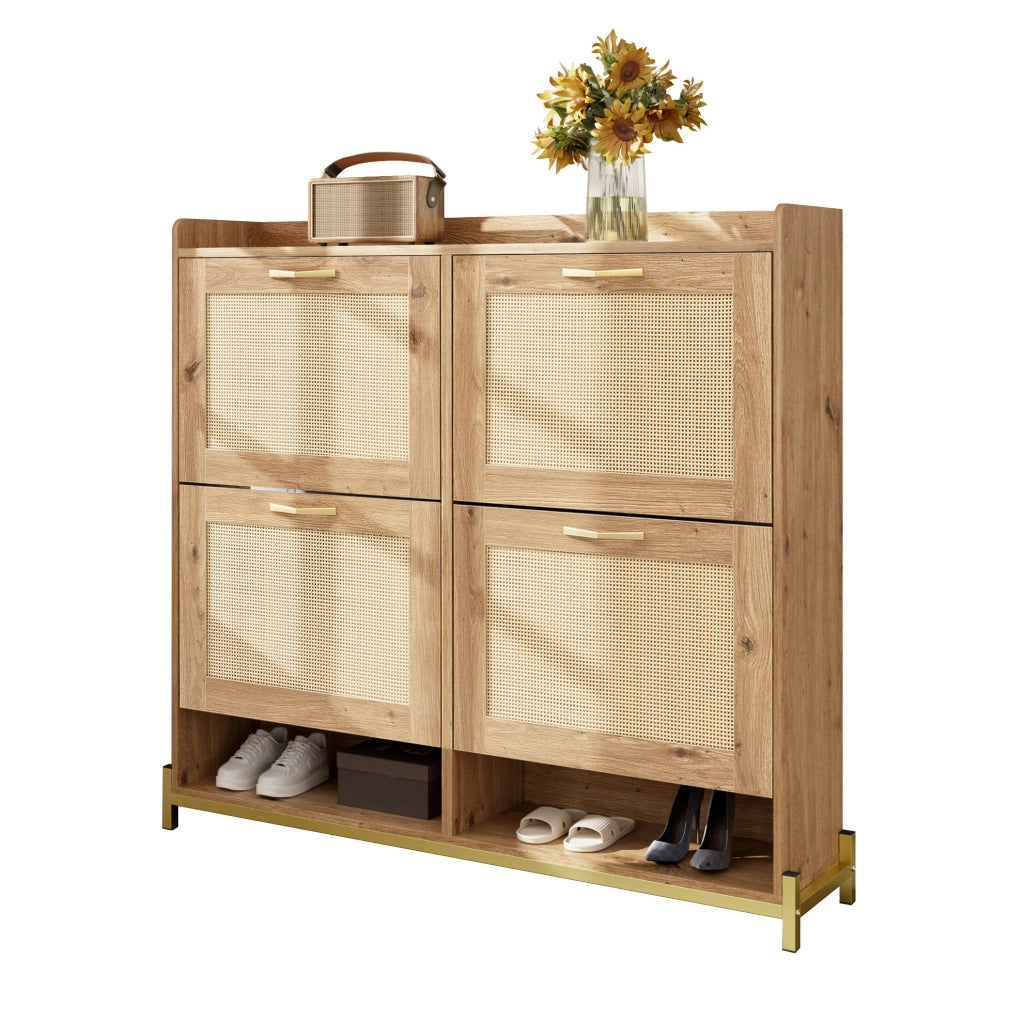 Scarpiera 108.5x24x100 cm salvaspazio con ripiano superiore in MDF naturale