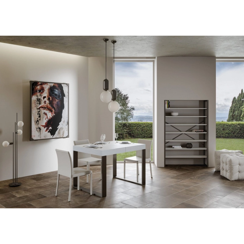 Tavolo allungabile 140x90/244 cm Tecno Premium telaio Antracite - Bianco Frassino