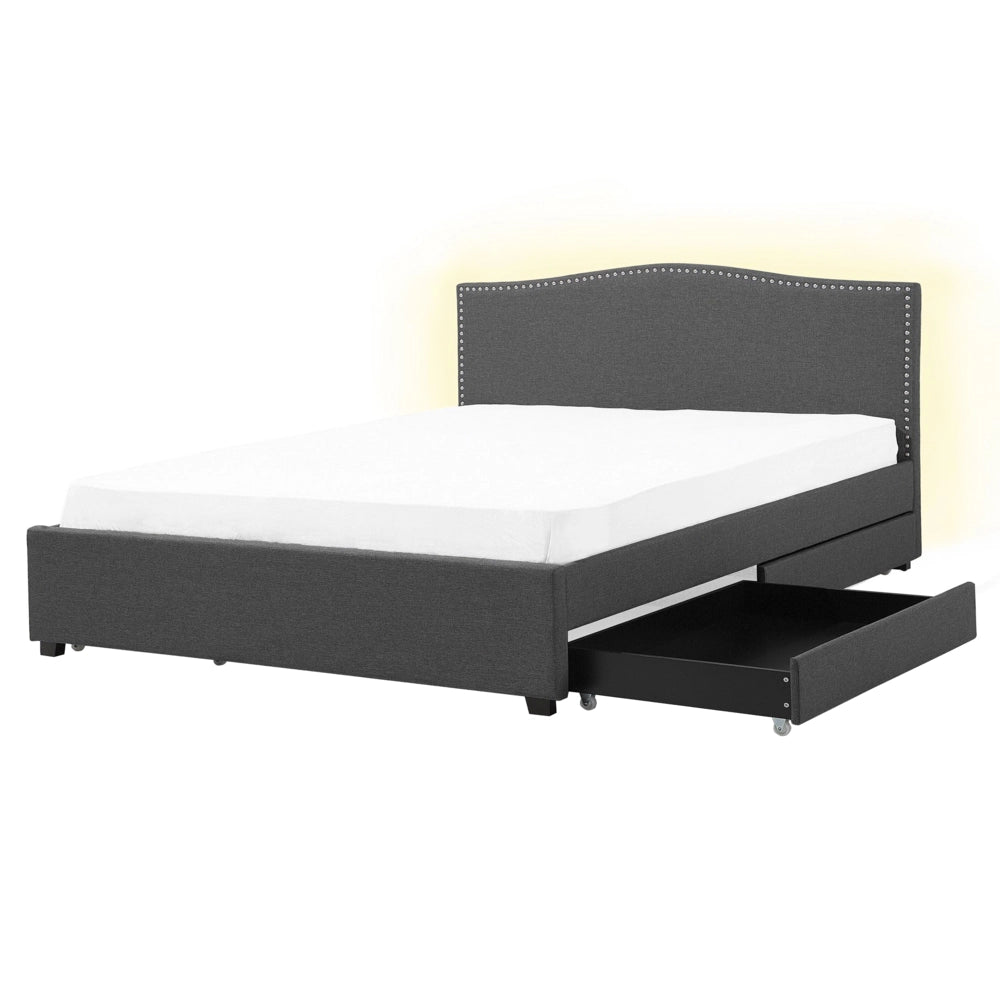 Struttura del letto Cassetto imbottito in tessuto grigio Storage 160 x 200 cm LED Multicolore Design tradizionale