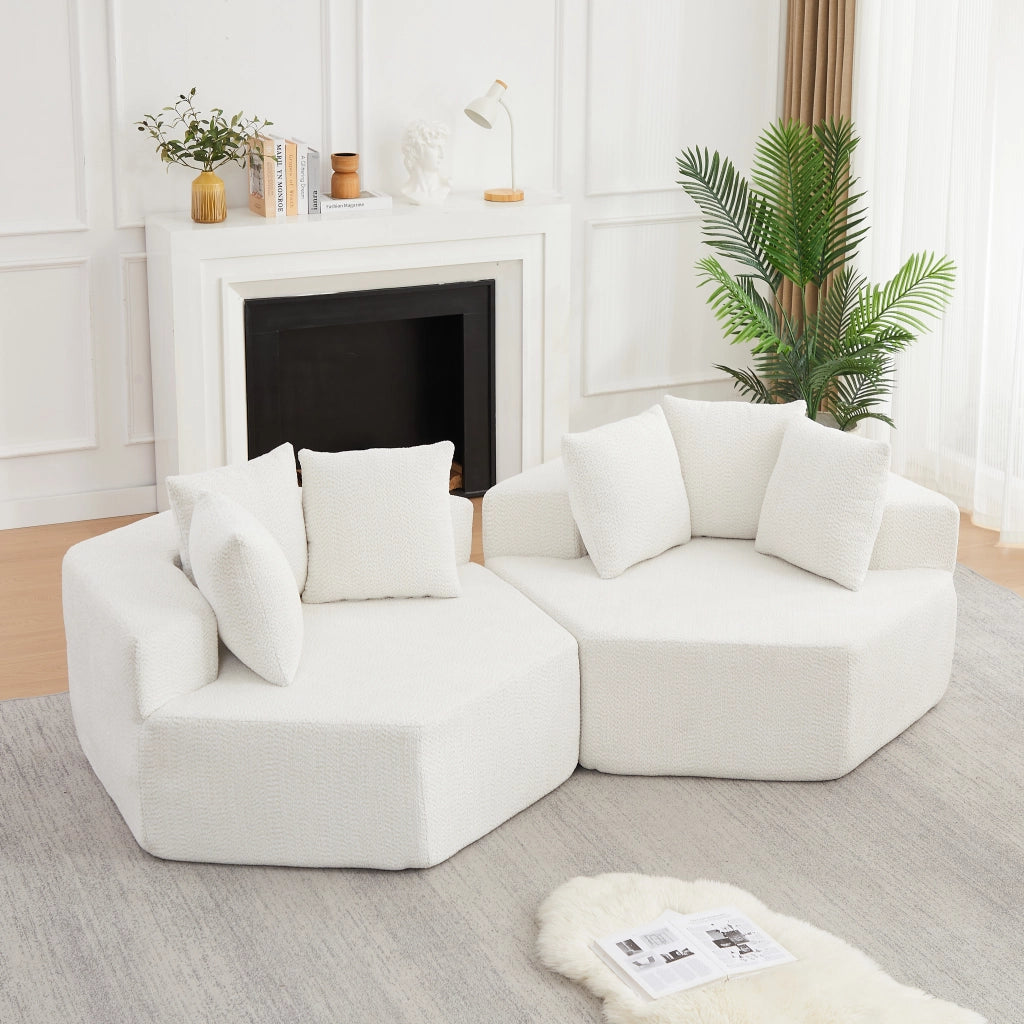POLTRONA Lounge esagonale modulare in chenille beige con 3 cuscini