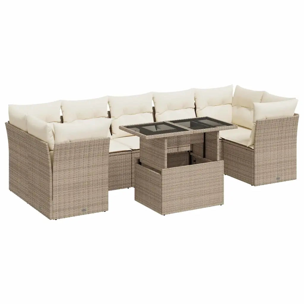 Set Divano da Giardino 8 pz con Cuscini Beige in Polyrattan 3326119