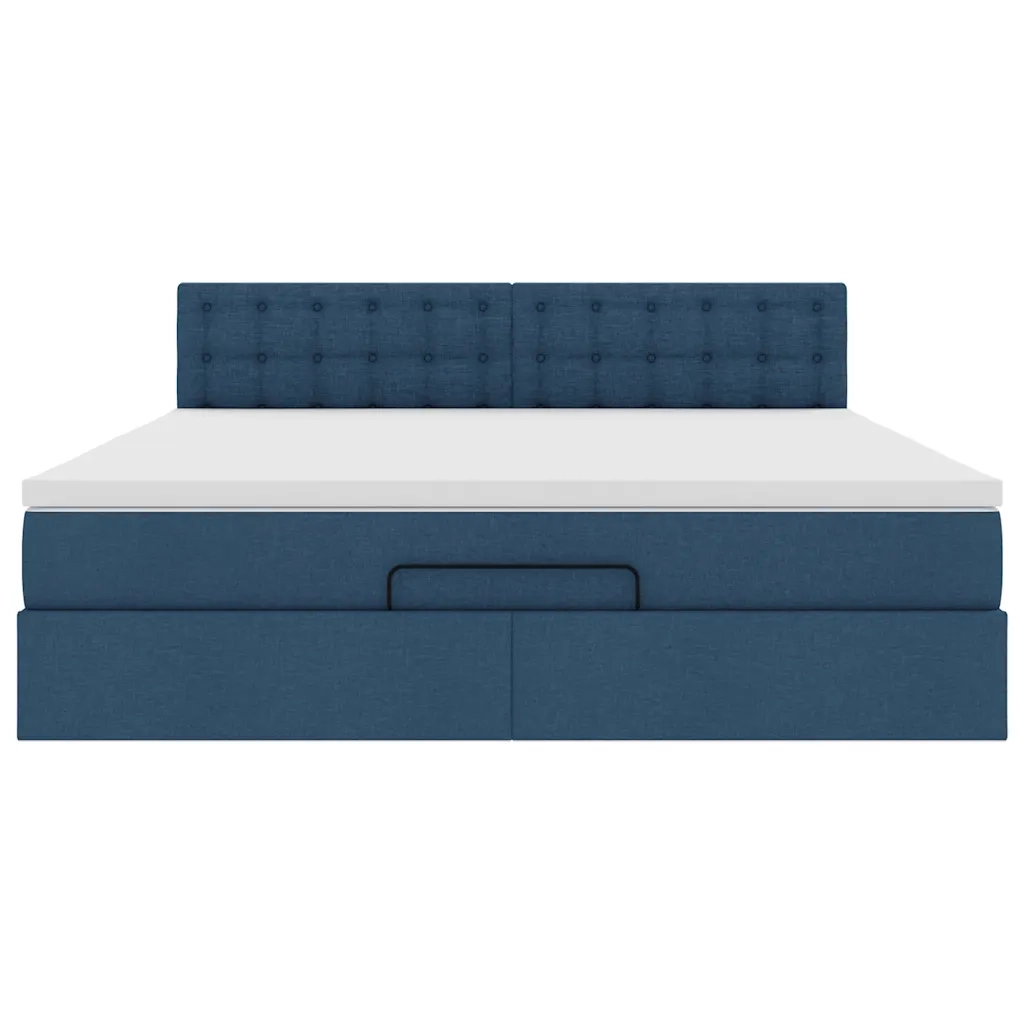 Pouf Letto con Materasso e LED Blu 180x200cm in Tessuto