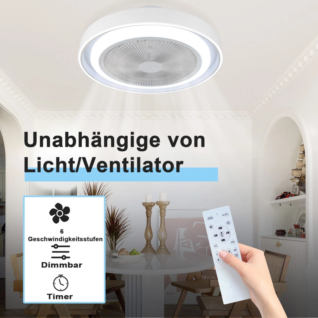 ZMH Ventilatore a Soffitto con Luce LED Regolabile e Telecomando 5 Pale Moderno Blu Timer Silenzioso per Soggiorno